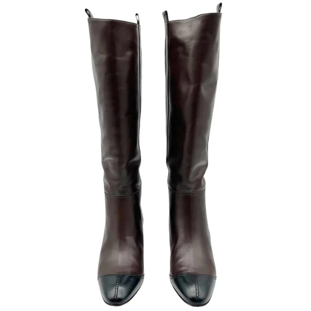 Chanel Brown & Black Leather Heeled Riding Boots